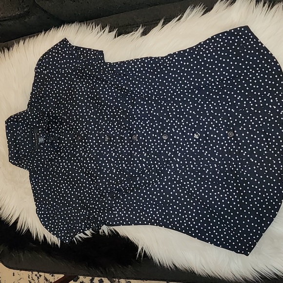 Tommy Hilfiger Short Sleeve Tapered Navy Polka Dot Top, Pre-loved in EUC - Picture 2 of 12